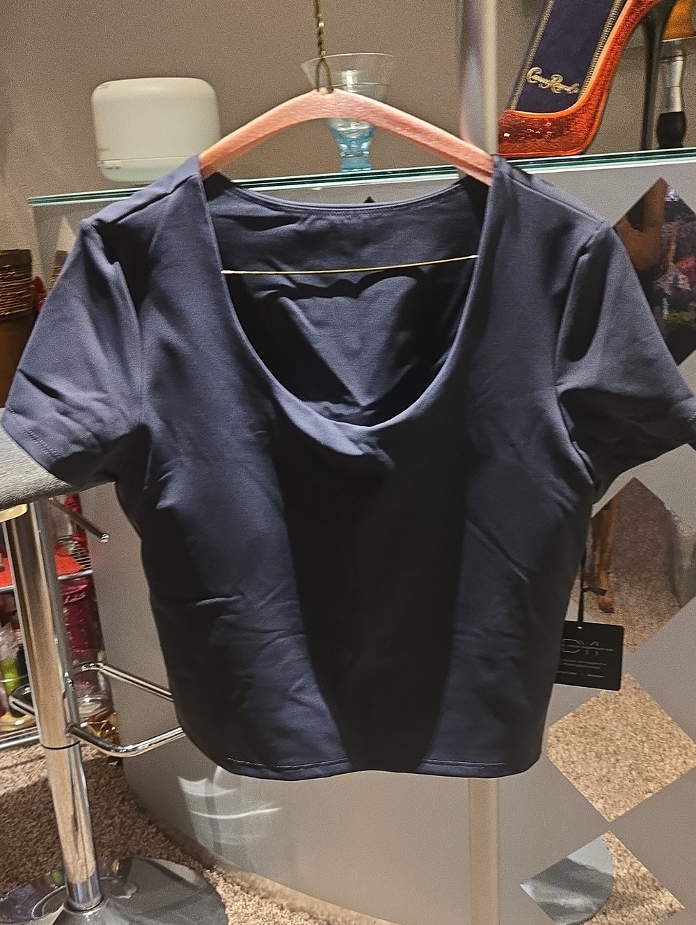 DYI Navy Short Sleeve Scoop Neck Top